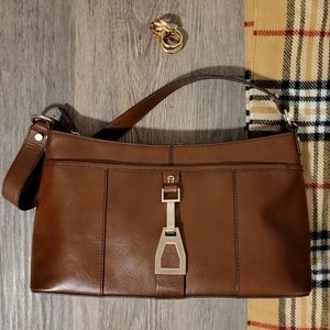 Etienne Aigner Brown Genuine Leather Zippered Small Vintage Shoulder Bag
